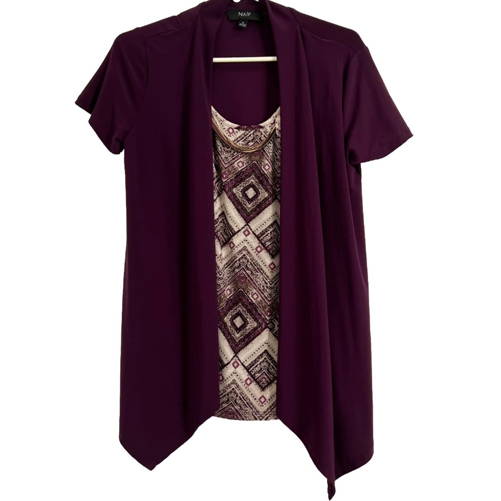 Naif Women Purple Blouse Open Front w/ Geometrical Layered Insert